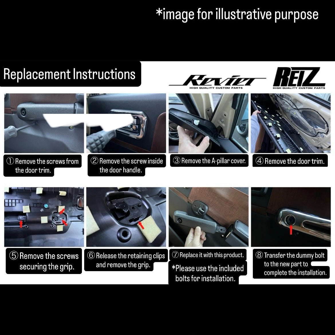 JB64W/JB74W Replacement Aluminum Interior Door Grip Handle Left & Right Set Chrome Finish for Suzuki Jimny / Jimny Sierra