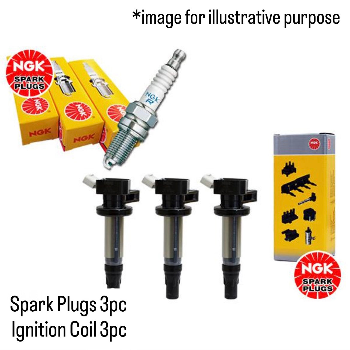 U61W/U62W Spark Plugs 3pc & Ignition Coils 3pc Set (NGK) for Mitsubishi Town Box (OEM:MD358200/MD346383)