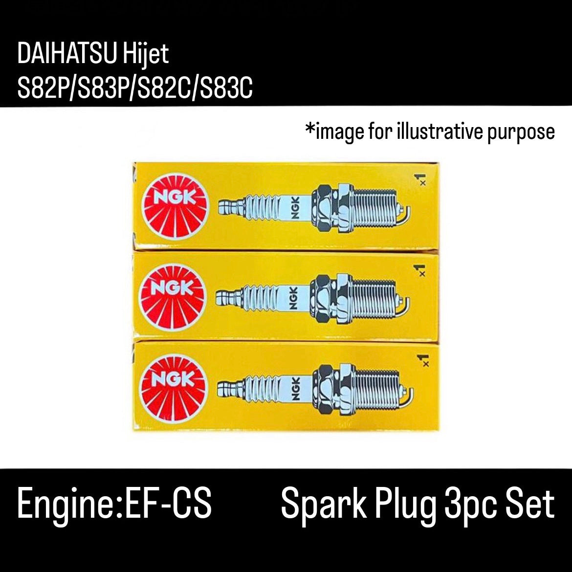 S82P/S83P/S82C/S83C (Engine:EF-CS) Spark Plug 3pc Set (NGK) for Daihatsu Hijet (OEM:90048-51131-000)