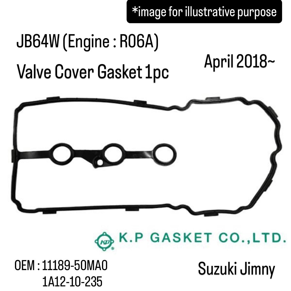 JB64W(Engine:R06A) Valve Cover Gasket (KP) for Suzuki Jimny (April 2018~) (OEM:11189-50MA0/1A12-10-235)