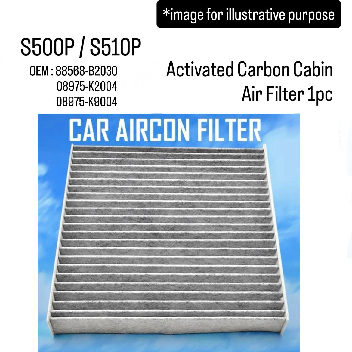 S500P/S510P Activated Carbon Cabin Air Filter for Daihatsu Hijet (OEM:88568-B2030/08975-K2004/08975-K9004)