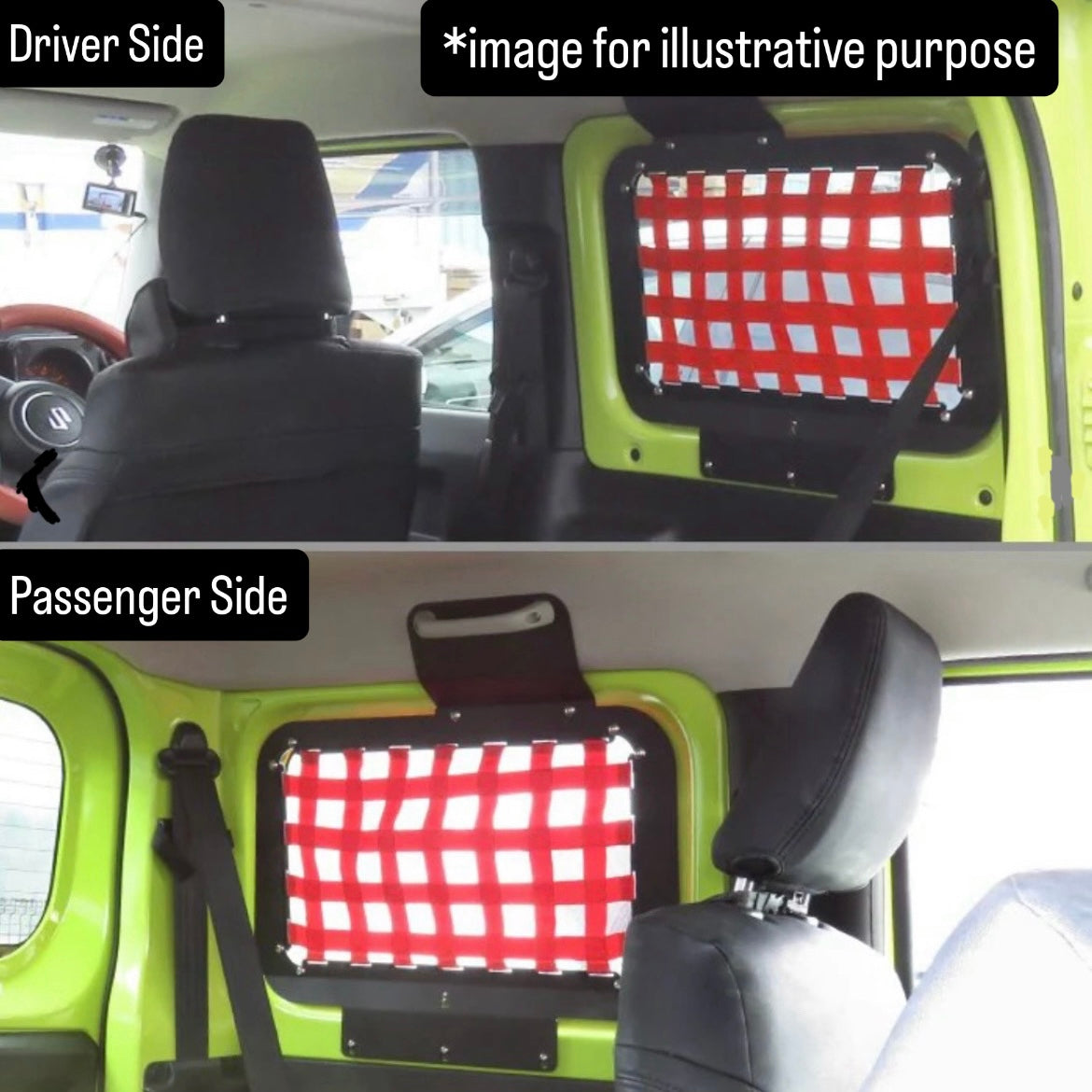 JB64W/JB74W Rear Window Luggage Rack Net Left & Right Set for Suzuki Jimny / Jimny Sierra (Red Net / Steel / Compatible with all model years of the JB64W & JB74W series)