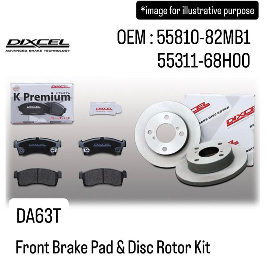 DA63T Front Brake Pad & Disc Rotor Kit (DIXCEL) for Suzuki Carry / Every (OEM:55810-82MB1/55311-68H00)