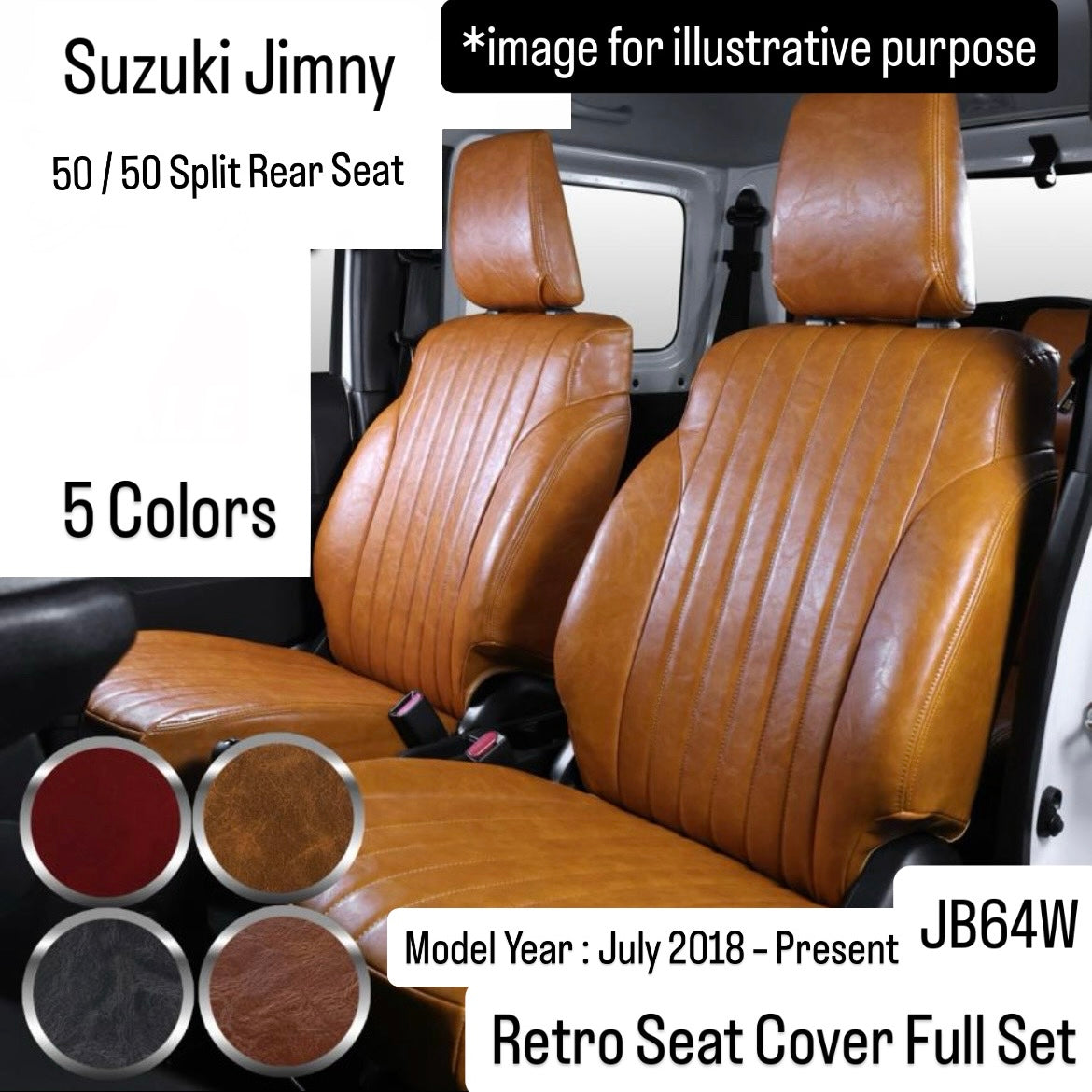 JB64W Retro Seat Cover Full Set for Suzuki Jimny (50/50 Split Rear Seat, 5 Colors)