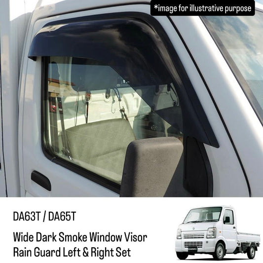 DA63T/DA65T Wide Dark Smoke Window Visor Rain Guard Left & Right Set for Suzuki Carry (Acrylic Wind Deflectors)