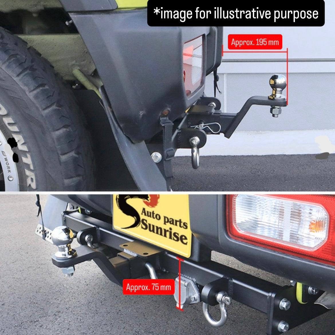 JB64W/JB74W/JC74W Class A 500kg Trailer Hitch for Suzuki Jimny / Jimny Sierra / Jimny Nomade (Shackle & Ball Mount, Black, Model Year:July.2018 onward)