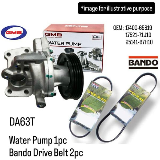 DA63T Water Pump with Bando Drive Belt Set (GMB) for Suzuki Carry (OEM:17400-65819/17521-71J10/95141-67H10)