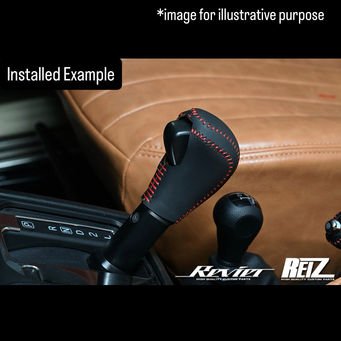 JB64W/JB74W/JC74W/ZC43S Series Hand-Stitched PU Black Leather AT Shift Knob Cover with Red Stitching for Suzuki Jimny / Swift