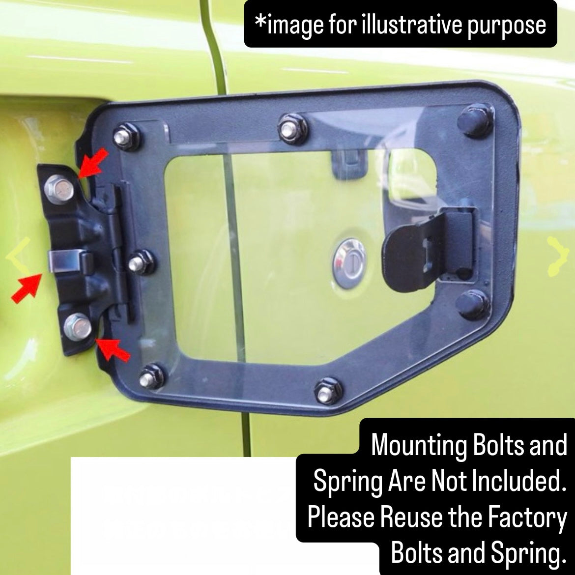 JB64W/JB74W Clear Fuel Filler Door Lid Cover for Suzuki Jimny / Jimny Sierra (Replacement Type / Black / with Bolts / Compatible with all model years of the JB64W & JB74W series)