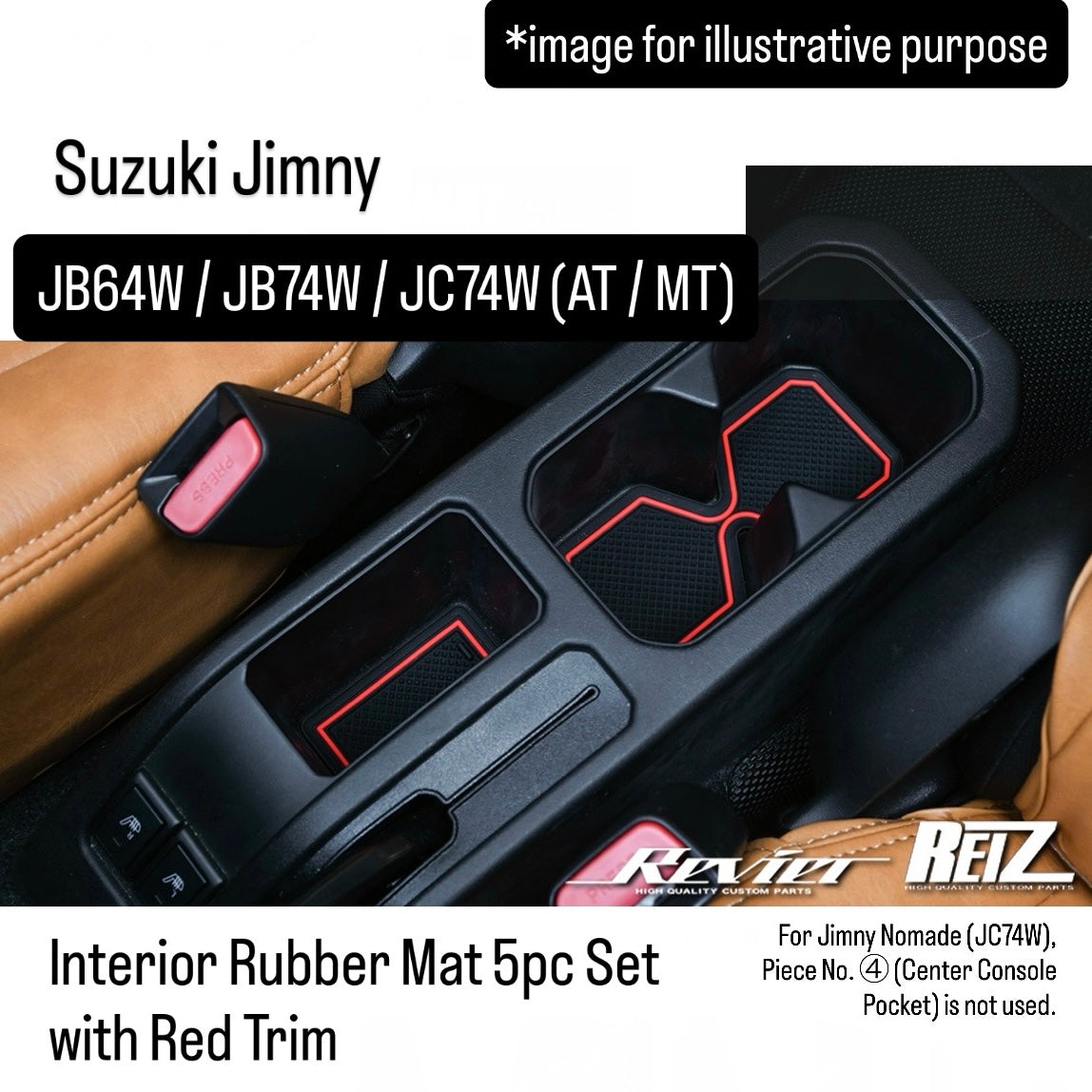 JB64W/JB74W/JC74W(AT/MT) Interior Rubber Mat 5pc Set with Red Trim for Suzuki Jimny