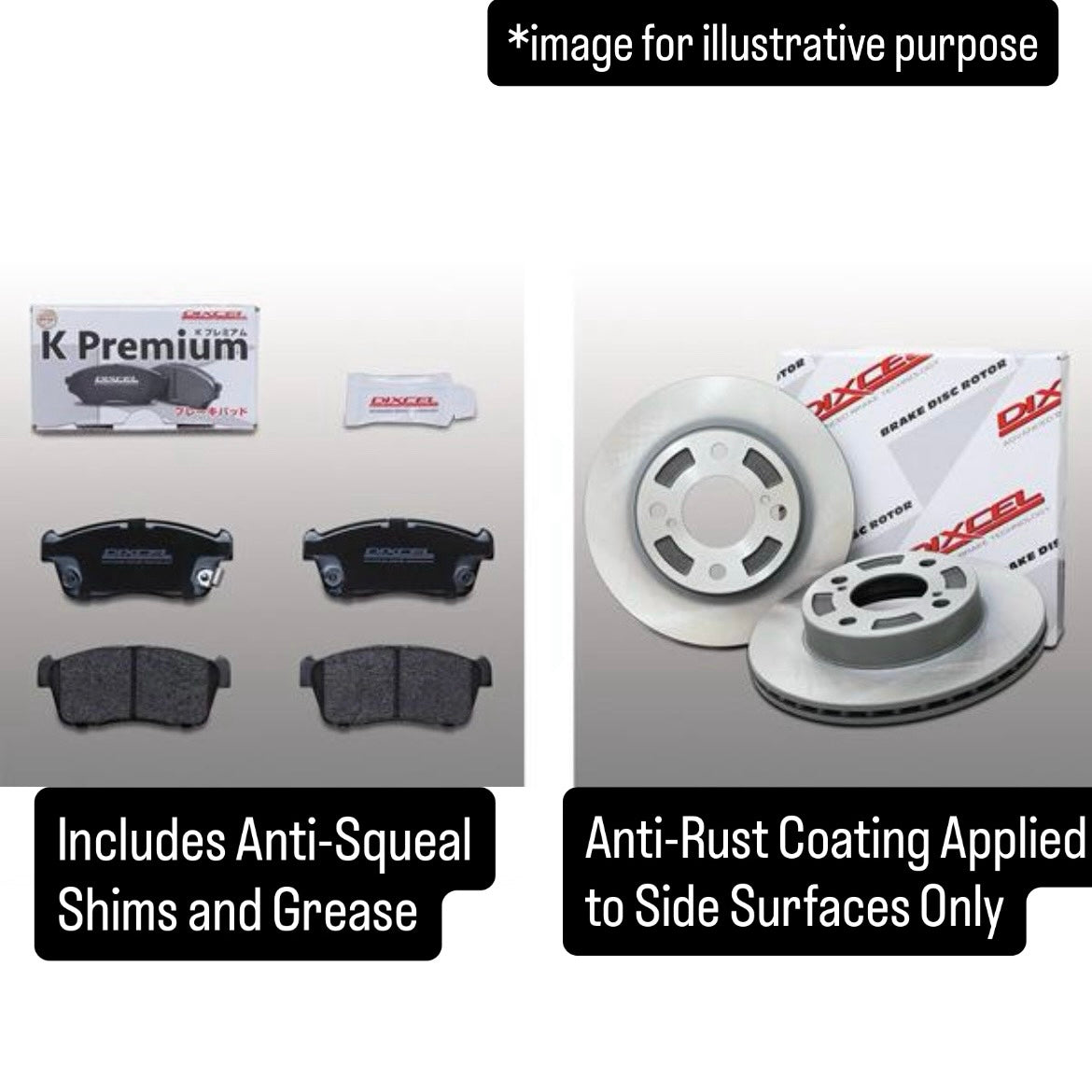 L880K Front Brake Pad 4pc & Disc Rotor 2pc Set (DIXCEL) for Daihatsu Copen (Jun.2002~Jun.2014) (OEM:04491-97207-000/43512-97402)