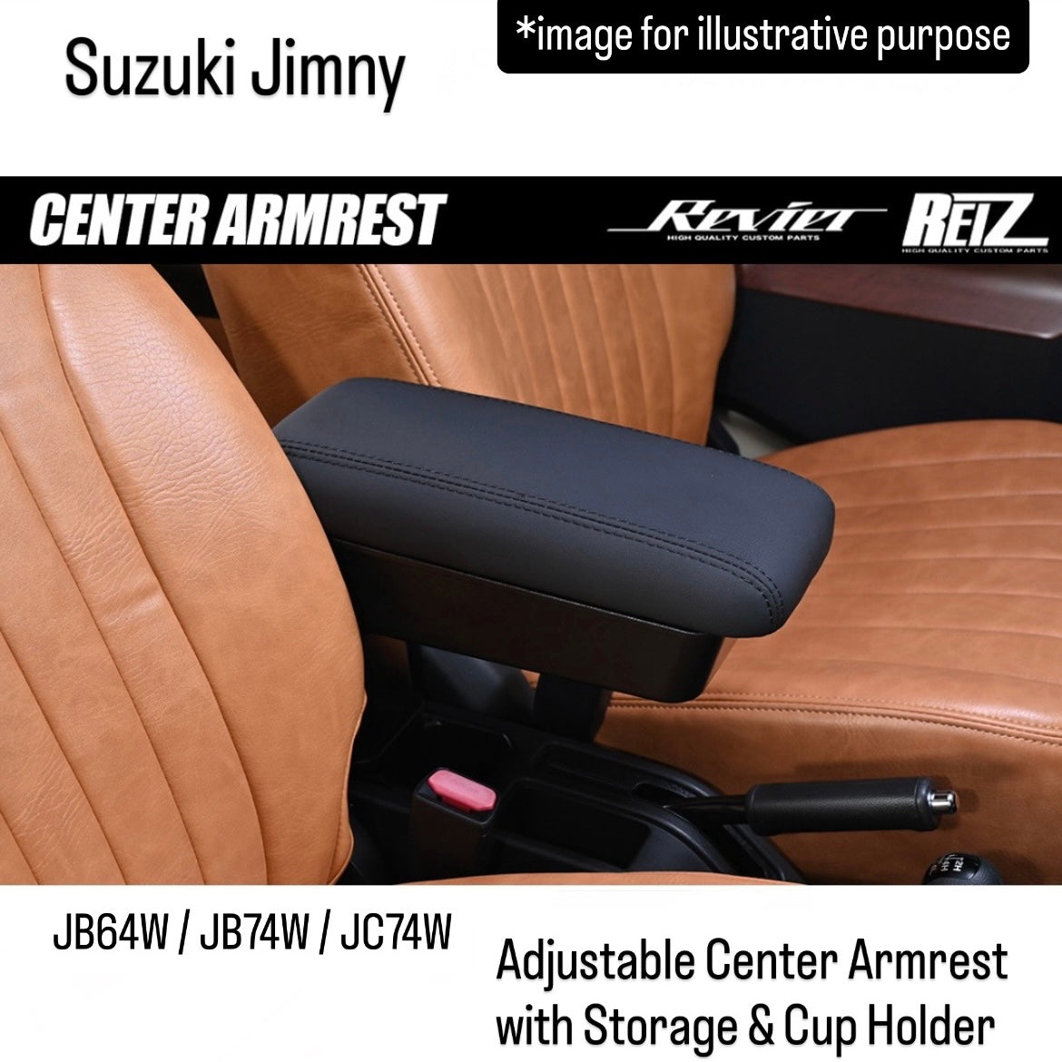 JB64W/JB74W/JC74W Adjustable Center Armrest with Storage & Cup Holder for Suzuki Jimny