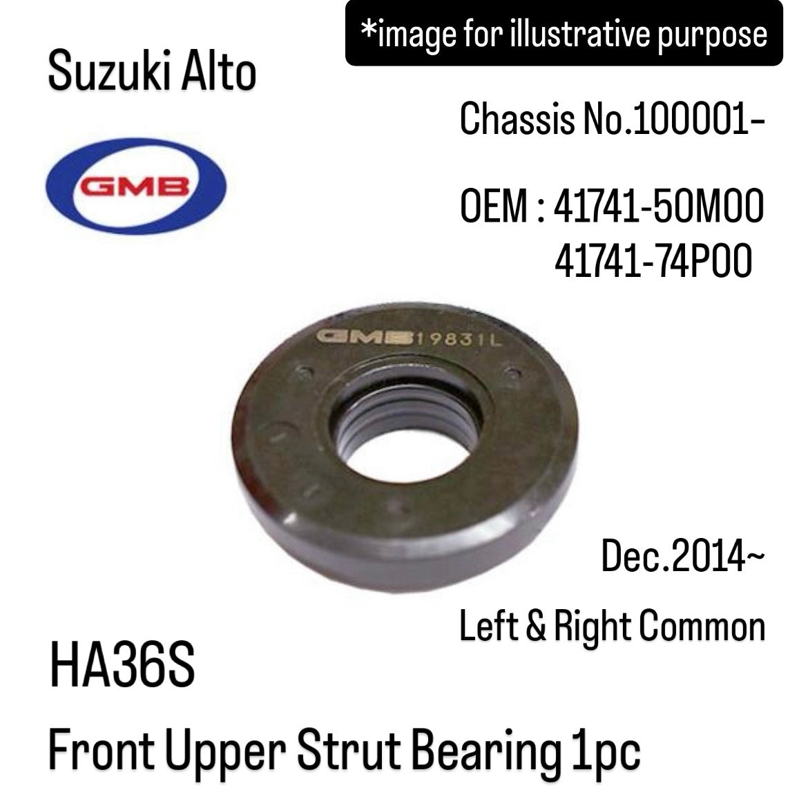 HA36S Front Upper Strut Bearing (GMB) for Suzuki Alto (Dec 2014~, Chassis No. 100001–, Left & Right Common) (OEM:41741-50M00/41741-74P00)