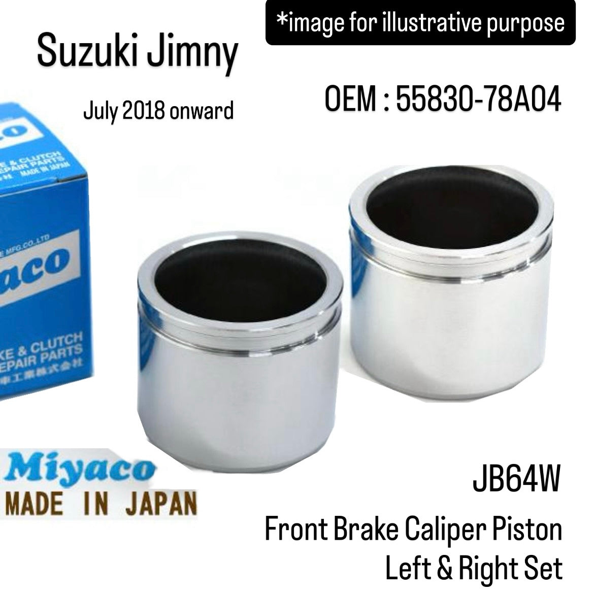 JB64W Front Brake Caliper Piston Left & Right Set (Miyaco) for Suzuki Jimny (July 2018 onward) (OEM:55830-78A04)