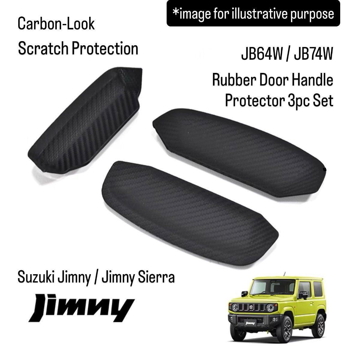 JB64W/JB74W Rubber Door Handle Protector 3pc Set for Suzuki Jimny / Jimny Sierra (Carbon-Look, Scratch Protection)