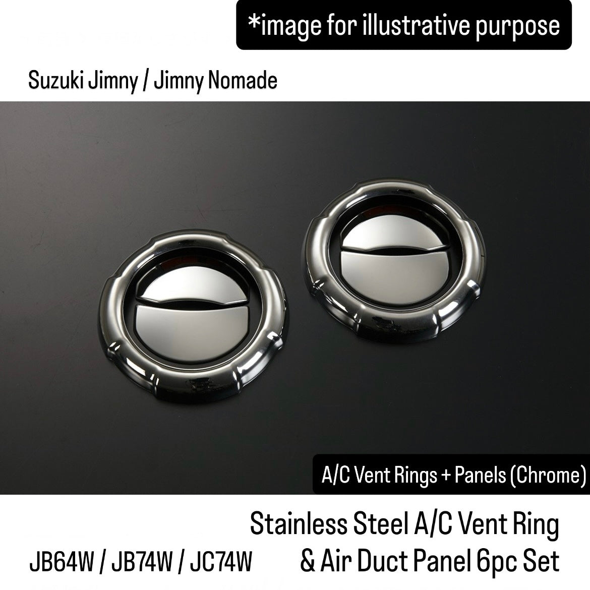 JB64W/JB74W/JC74W Stainless Steel A/C Vent Ring & Air Duct Panel 6pc Set for Suzuki Jimny / Jimny Nomade