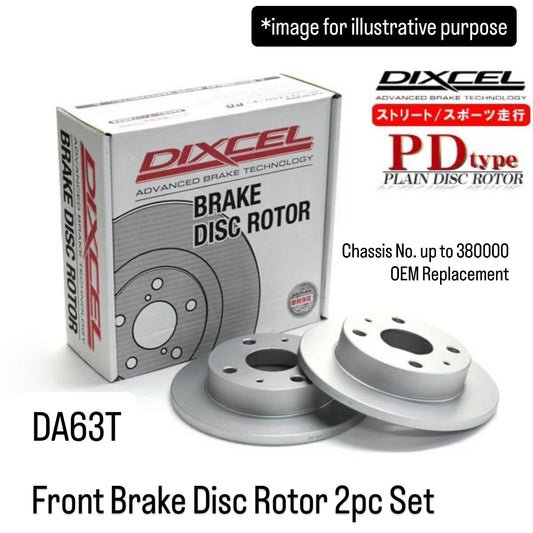 DA63T Front Brake Disc Rotor 2pc Set (DIXCEL) for Suzuki Carry / Every (Chassis No. up to 380000 OEM Replacement)