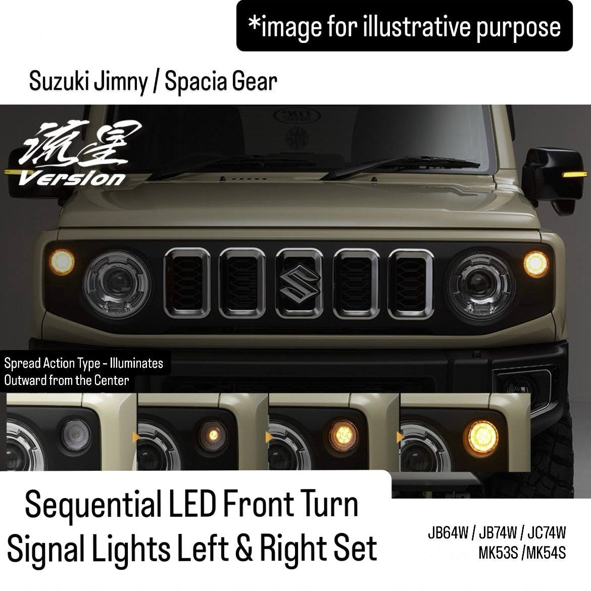 JB64W/JB74W/JC74W/MK53S/MK54S Sequential LED Front Turn Signal Light Left & Right Set Ryusei Version for Suzuki Jimny / Spacia Gear (2lens Options)