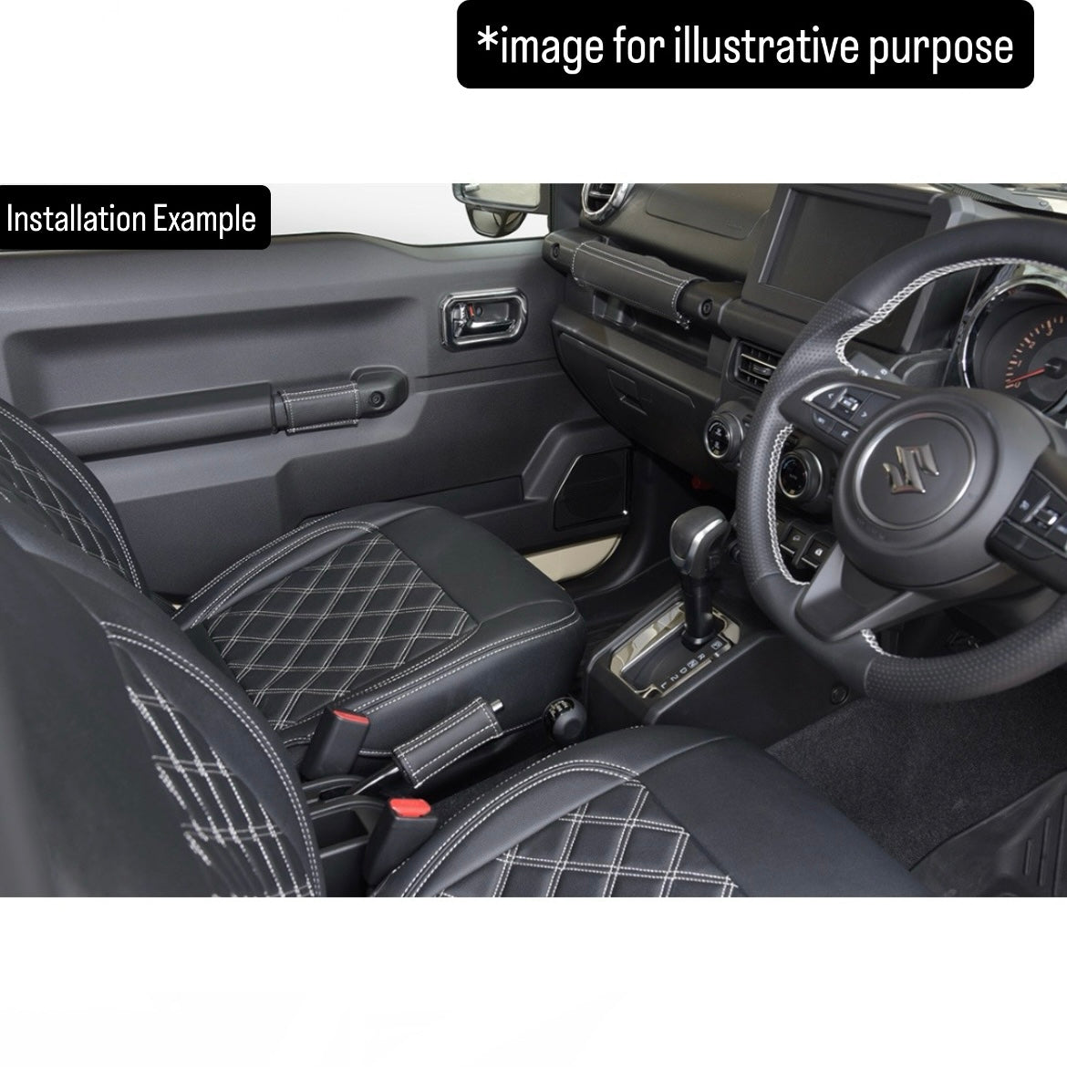 JB64W/JB74W Leather Grab Handle Cover 4pc Set for Suzuki Jimny / Jimny Sierra (White Stitching)