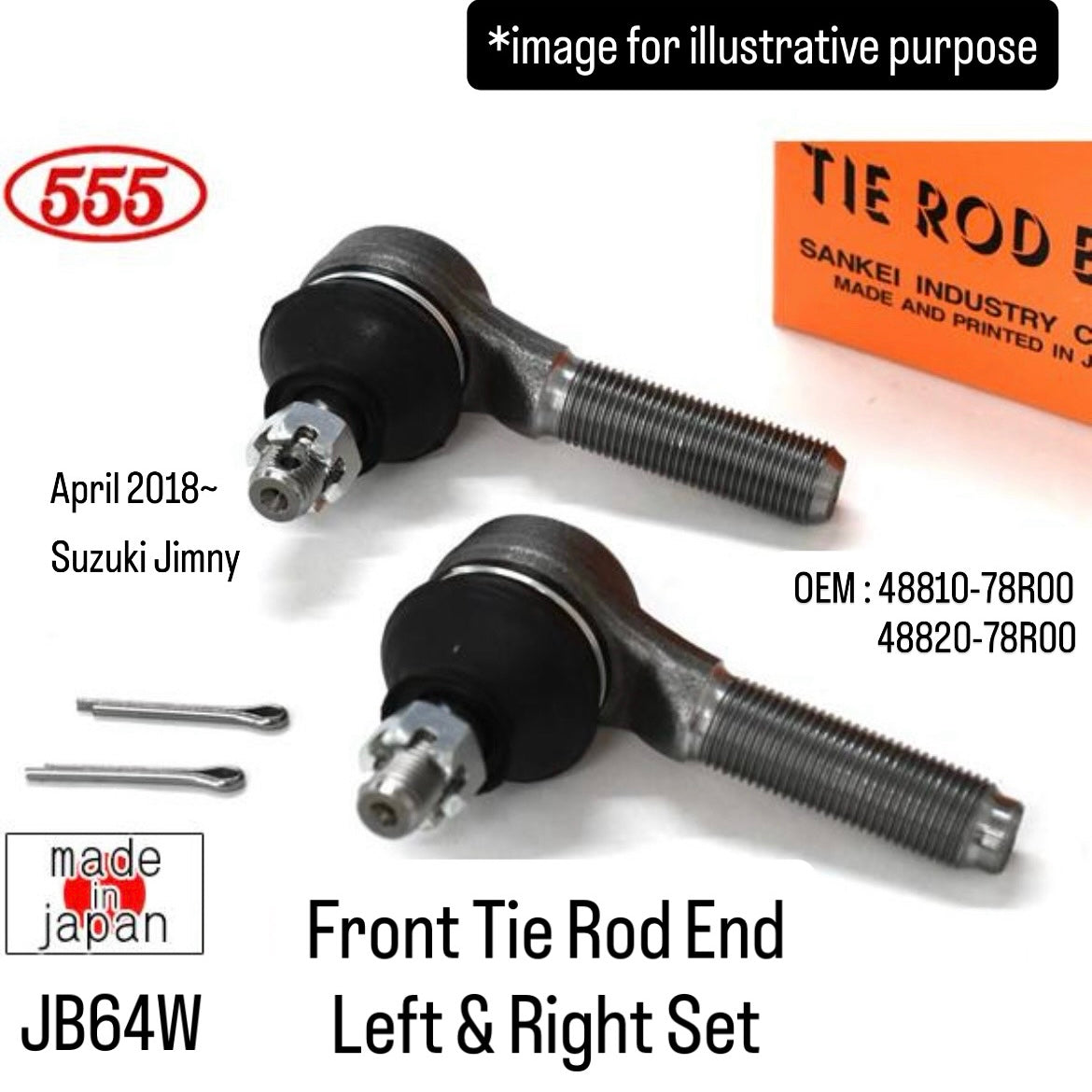 JB64W Front Tie Rod End Left & Right Set (555 Sankei) for Suzuki Jimny (April 2018~) (OEM:48810-78R00/48820-78R00)