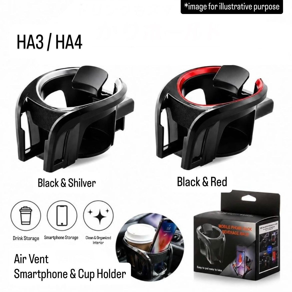 HA3/HA4 Air Vent Smartphone & Cup Holder for Honda Acty Truck (Interior Accessory, 2 Color Options)