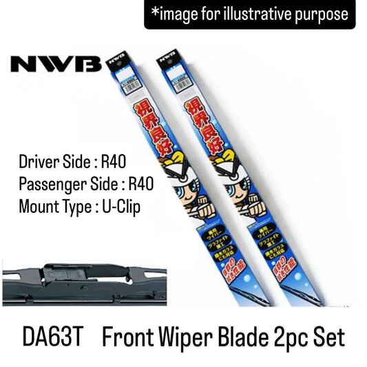 DA63T Front Wiper Blade 2pc Set (NWB) for Suzuki Carry (Driver Side:R40/Passenger Side:R40/U-Clip)
