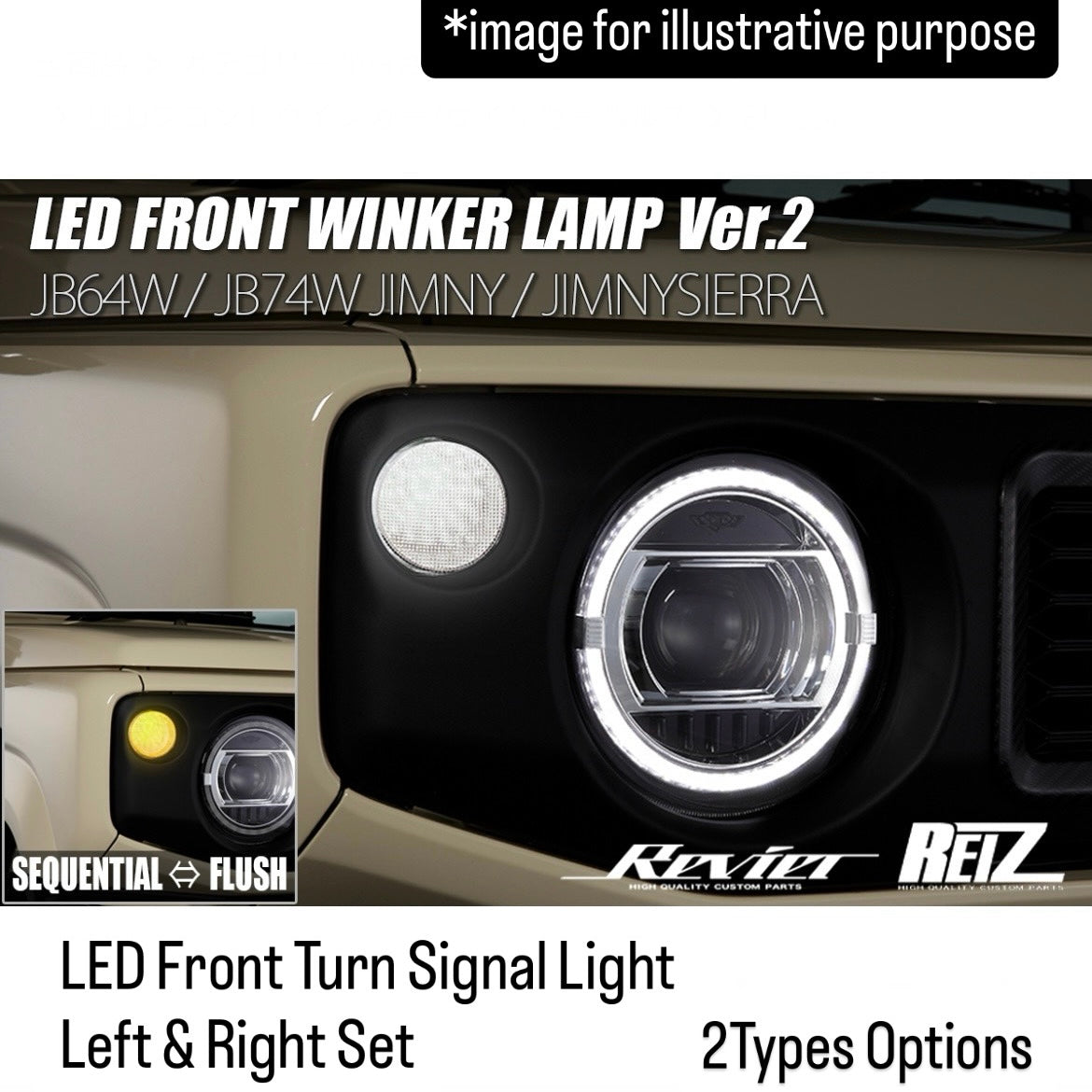 JB64W/JB74W/JC74W LED Front Turn Signal Light Left & Right Set Ver.2 for Suzuki Jimny / Spacia Gear / Flair Wagon Tough Style (2Types Options/Position Light & Switchable Sequential/Flash Mode)