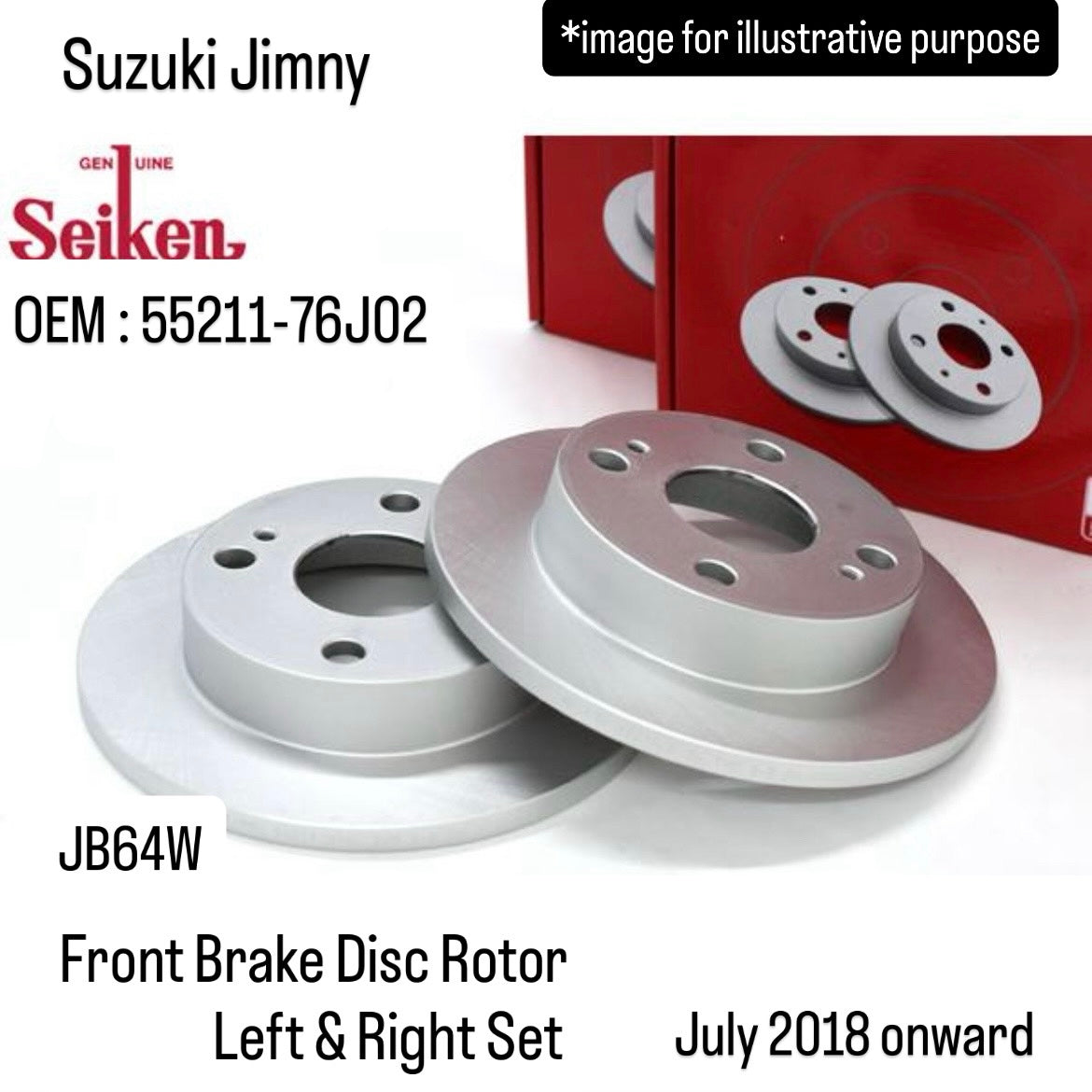 JB64W Front Brake Disc Rotor Left & Right Set (Seiken) for Suzuki Jimny (July 2018 onward) (OEM:55211-76J02)