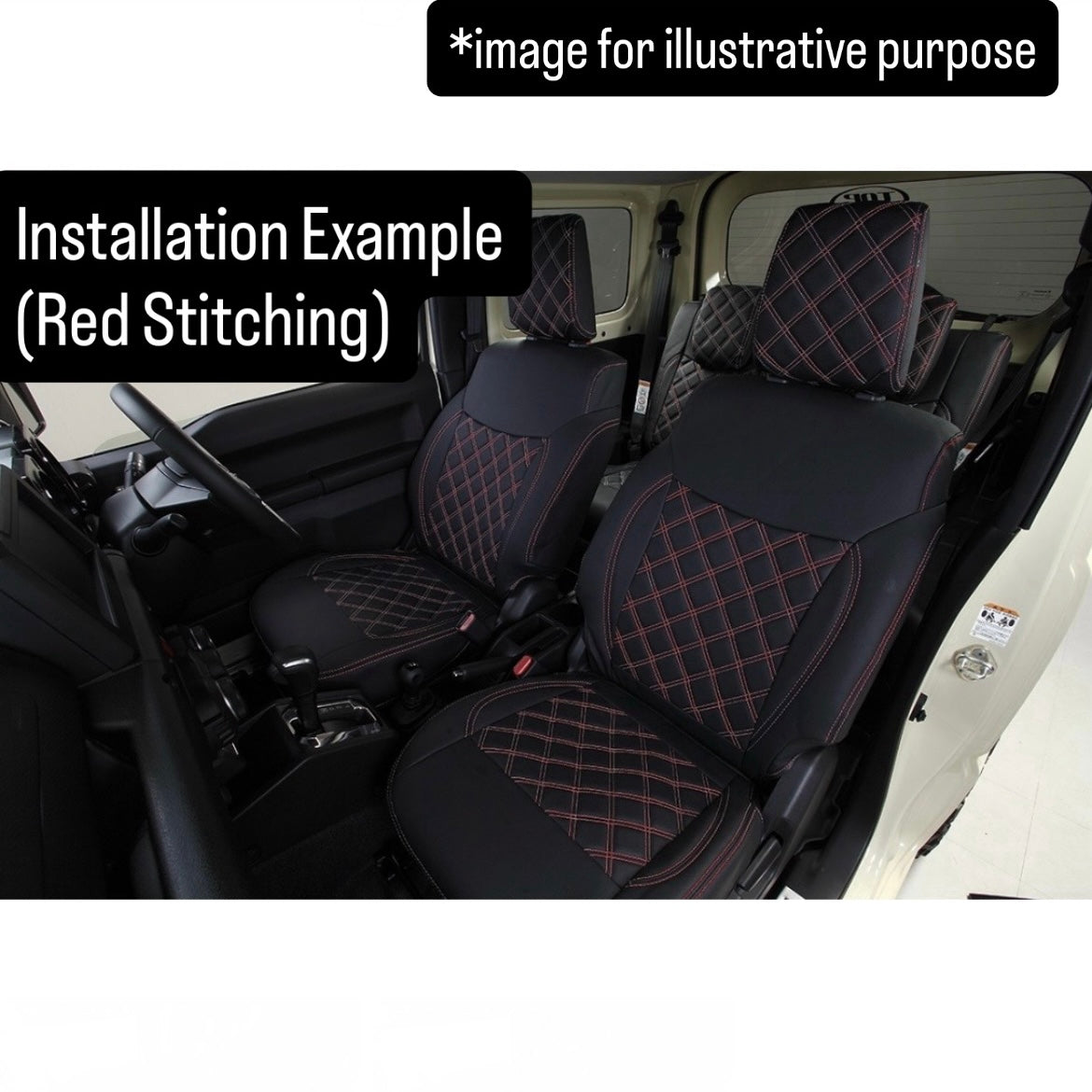JB64W/JB74W Quilted Leather Seat Cover Set with Optional 2pc Neck Pad for Suzuki Jimny / Jimny Sierra (White/Red Stitching)