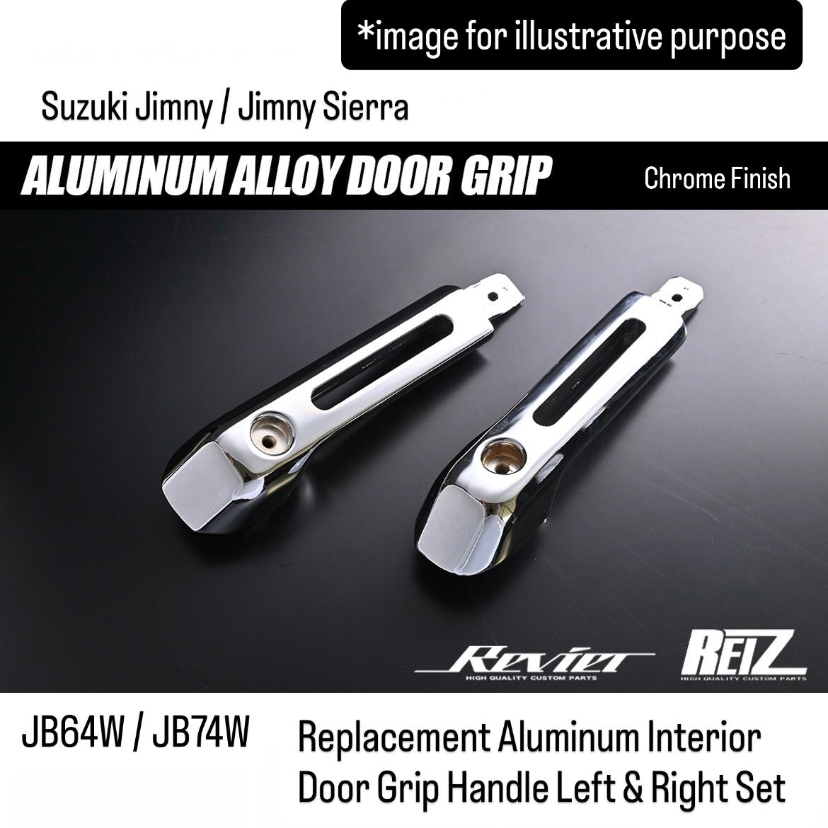 JB64W/JB74W Replacement Aluminum Interior Door Grip Handle Left & Right Set Chrome Finish for Suzuki Jimny / Jimny Sierra
