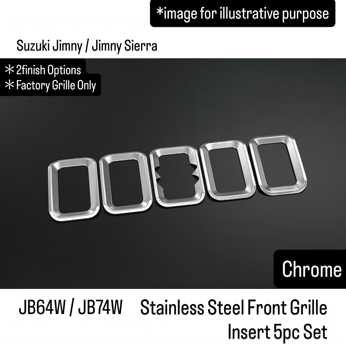 JB64W/JB74W Stainless Steel Front Grille Insert 5pc Set for Suzuki Jimny / Jimny Sierra (2finish Options, Factory Grille Only)