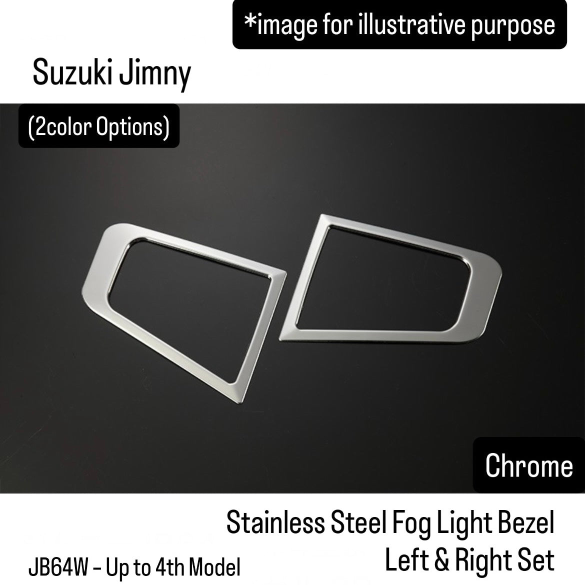 JB64W – Up to 4th Model Stainless Steel Fog Light Bezel Left & Right Set for Suzuki Jimny (2color Options)