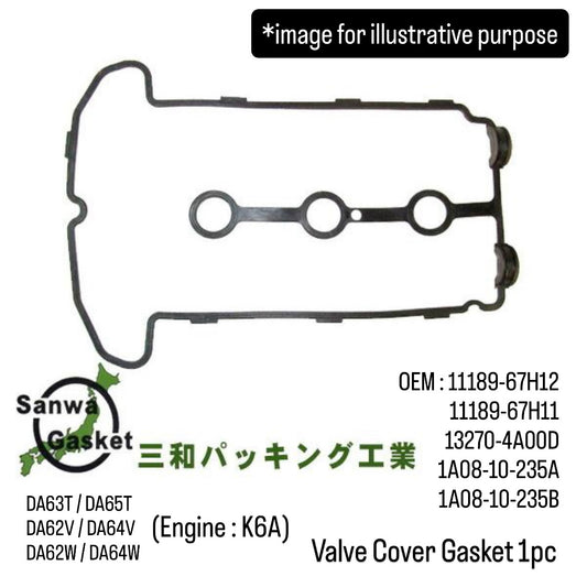 DA63T/DA65T/DA62V/DA64V/DA62W/DA64W (Engine:K6A) Valve Cover Gasket (Sanwa) for Suzuki Carry / Every (OEM:11189-67H12/11189-67H11/13270-4A00D/1A08-10-235A/1A08-10-235B)