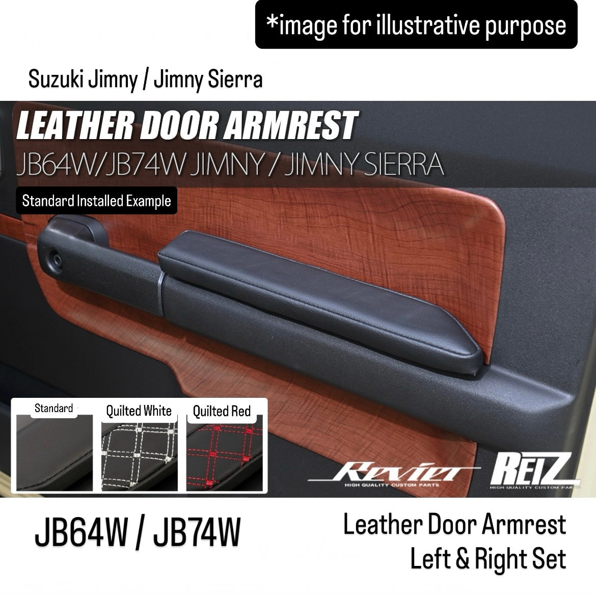 JB64W/JB74W Leather Door Armrest Left & Right Set for Suzuki Jimny / Jimny Sierra (3Colors, Standard & Quilted)