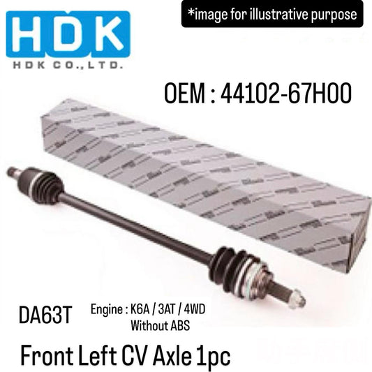 DA63T (Engine:K6A/3AT/4WD/Without ABS) Front Left CV Axle (HDK) for Suzuki Carry (OEM:44102-67H00)