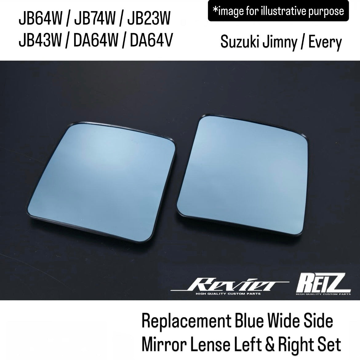 JB64W/JB74W/JB23W/JB43W/DA64W/DA64V Replacement Blue Wide Side Mirror Lense Left & Right Set for Suzuki Jimny / Every