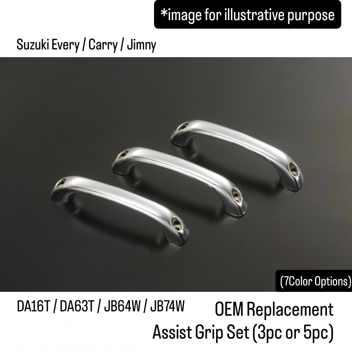DA16T/DA63T/JB64W/JB74W OEM Replacement Assist Grip Set (3pc or 5pc) for Suzuki Every / Carry / Jimny (7Color Options)