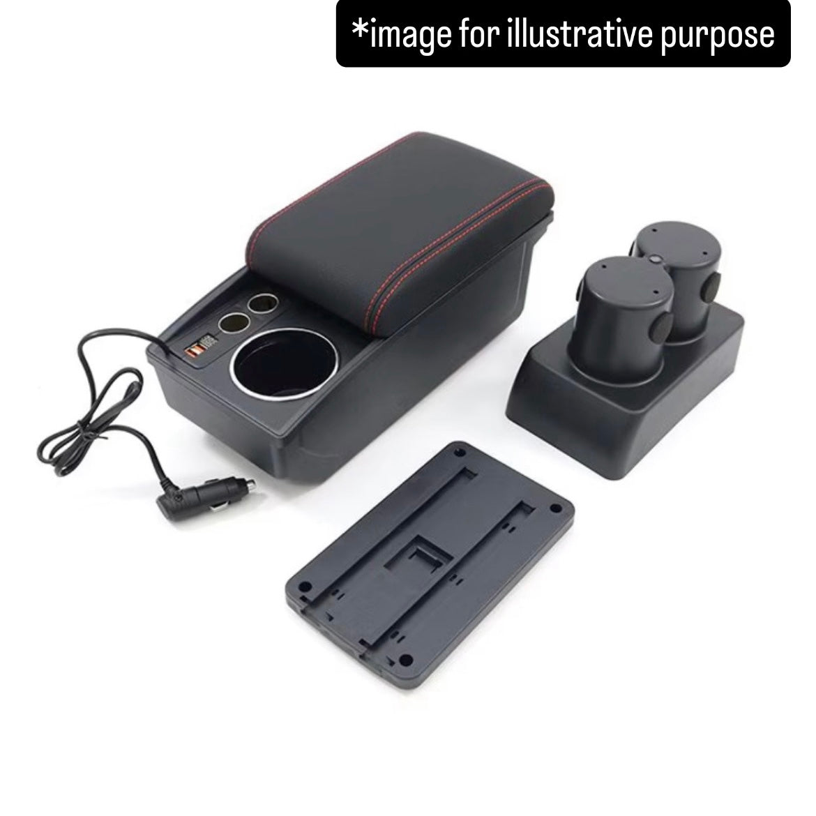 JB64W Armrest Center Console Box for Suzuki Jimny (USB Type-A / Cigarette Lighter Socket / Red Stitching / Model Year:July.2018 onward)