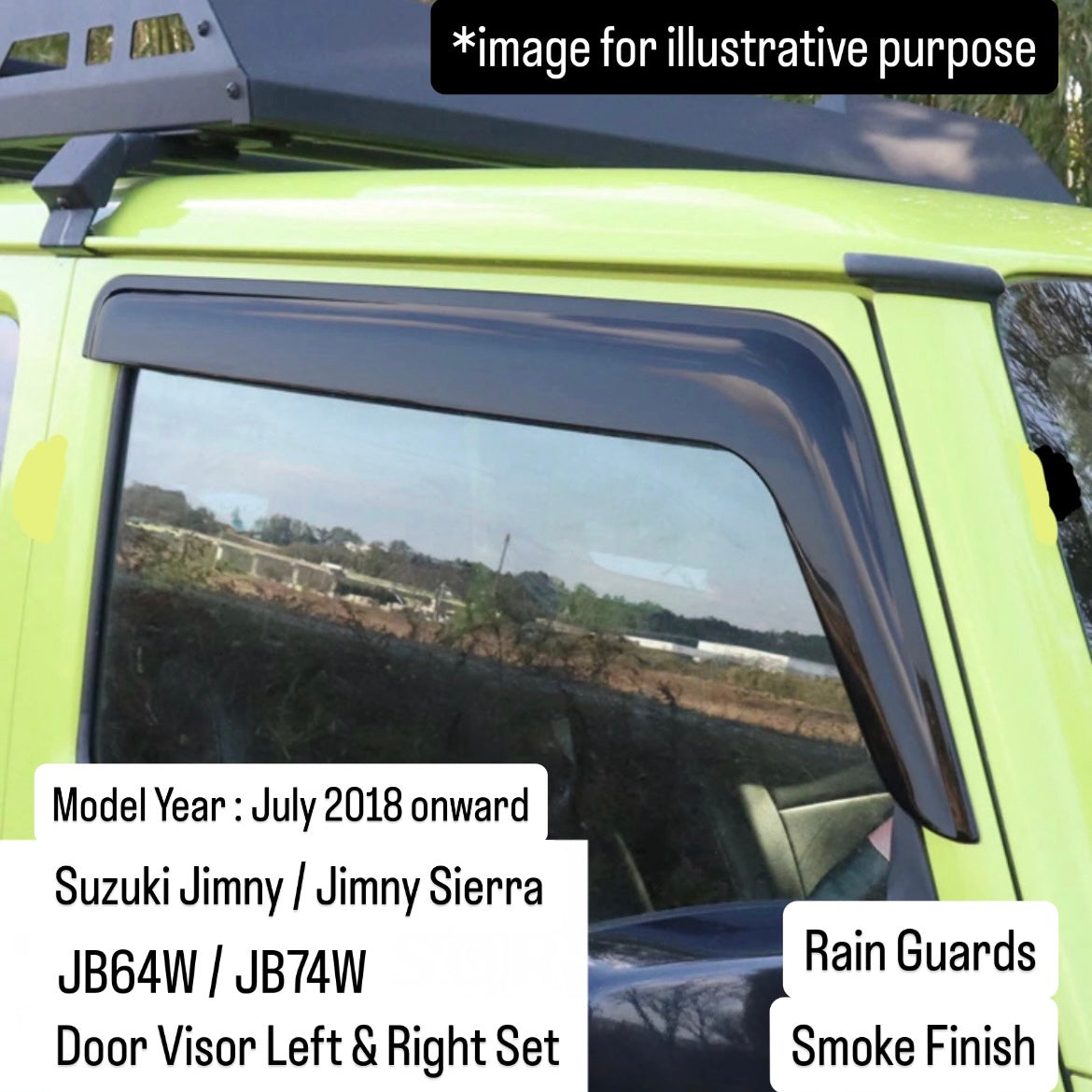 JB64W/JB74W Door Visor Left & Right Set for Suzuki Jimny / Jimny Sierra (Smoke Finish, Rain Guards, Model Year:July.2018 onward)