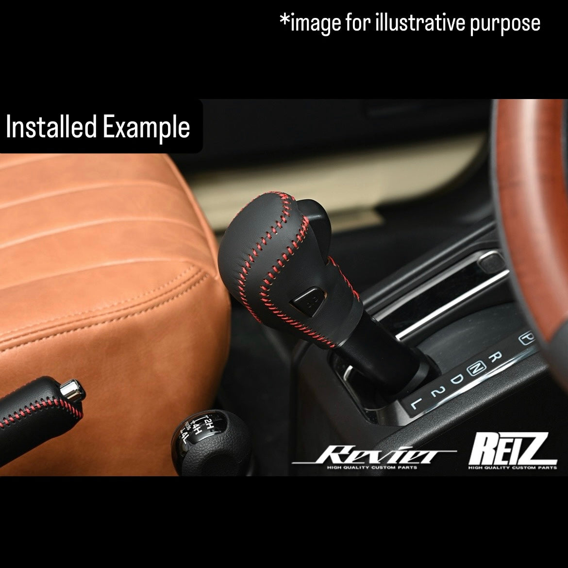 JB64W/JB74W/JC74W/ZC43S Series Hand-Stitched PU Black Leather AT Shift Knob Cover with Red Stitching for Suzuki Jimny / Swift