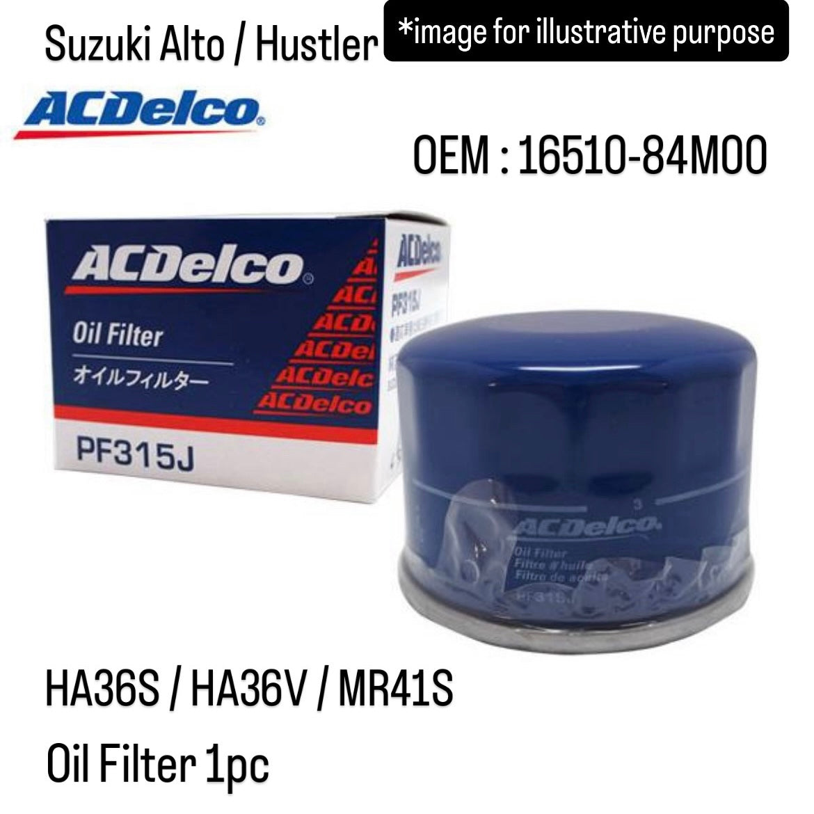 HA36S/HA36V/MR41S Oil Filter (ACDelco) for Suzuki Alto / Hustler (OEM:16510-84M00)