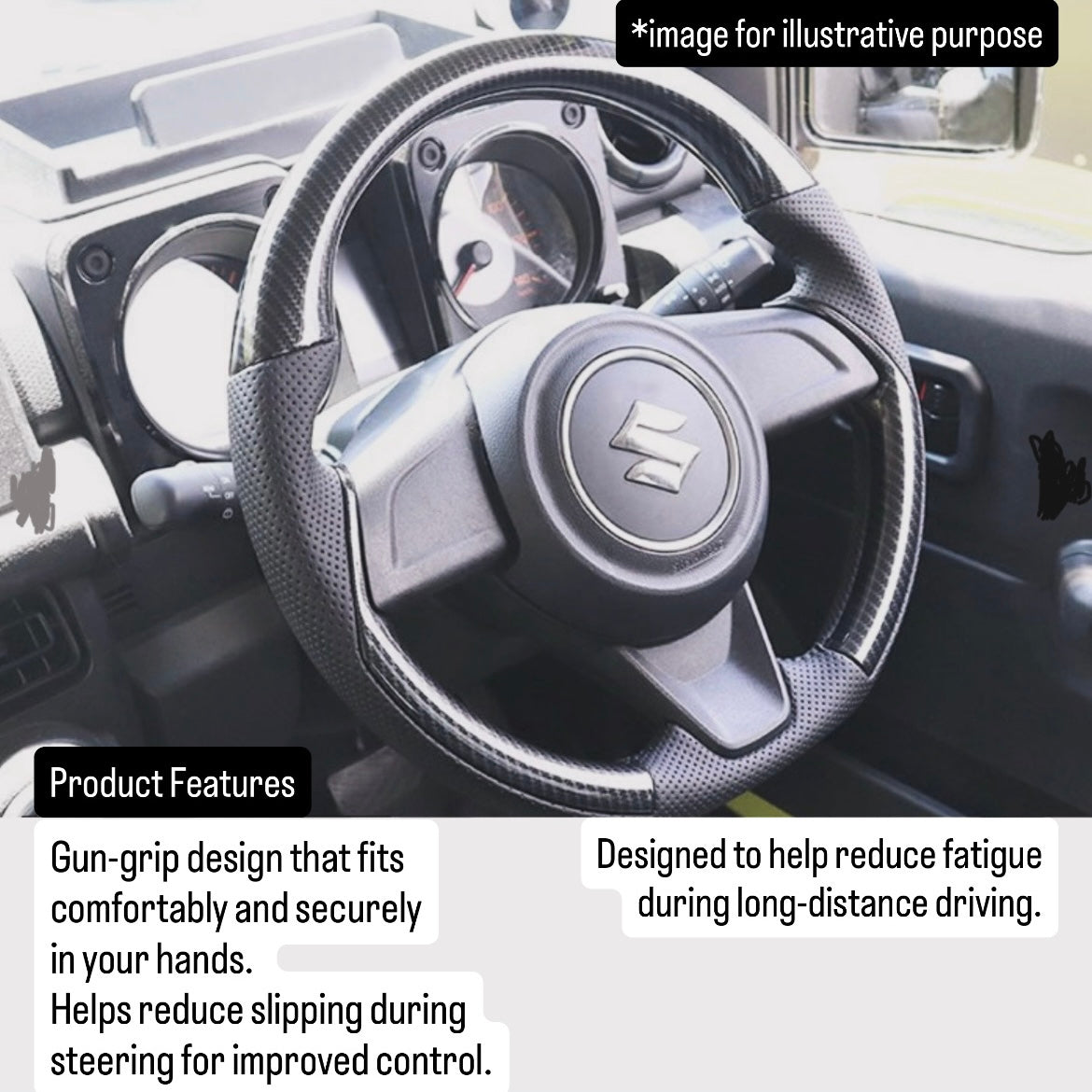 JB64W/JB74W/JC74W Gun Grip Steering Wheel for Suzuki Jimny / Jimny Nomade (Carbon Style & PVC Perforated Leather / Model Year:July 2018 onward)
