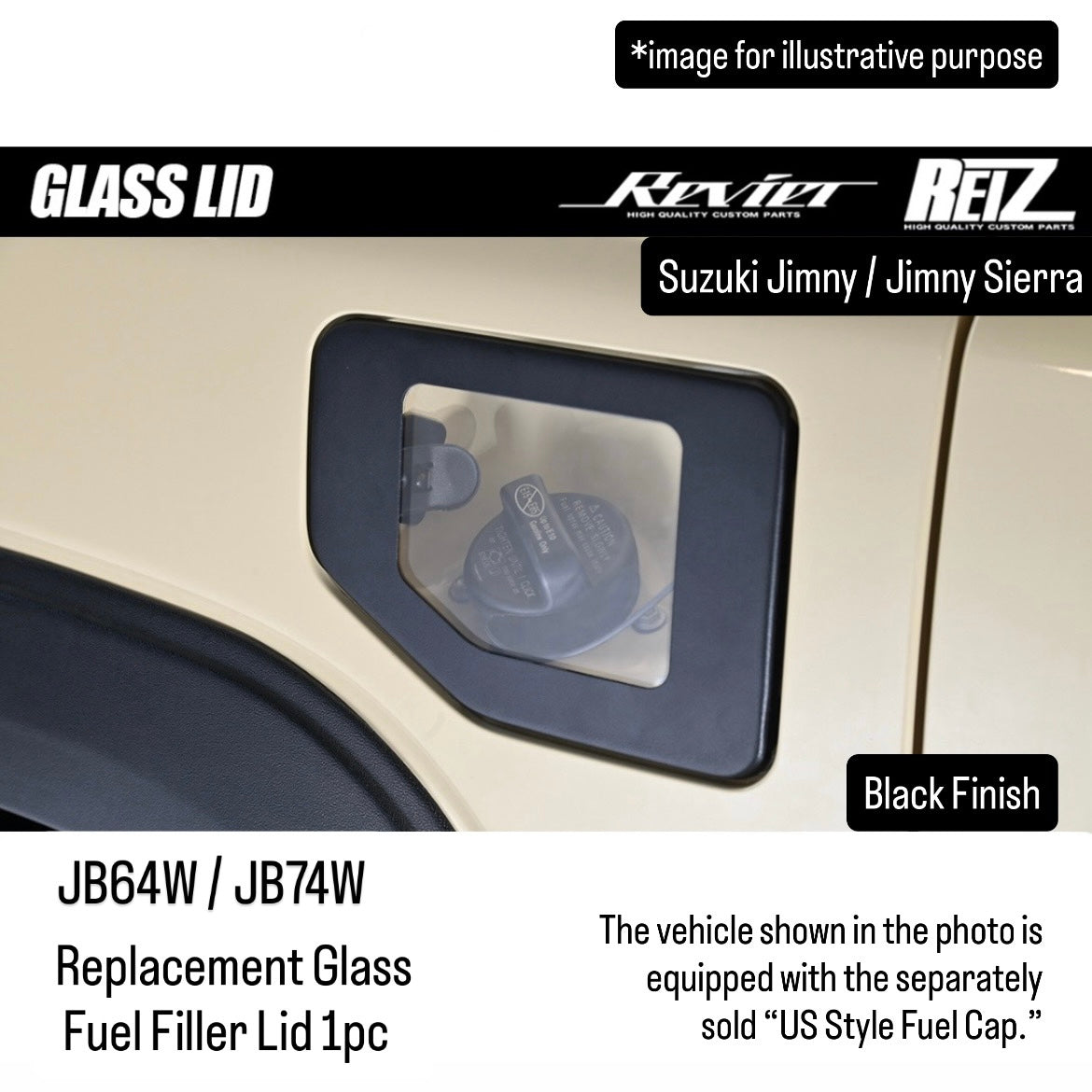 JB64W/JB74W Replacement Glass Fuel Filler Lid Ver.2 Textured Black Finish for Suzuki Jimny / Jimny Sierra
