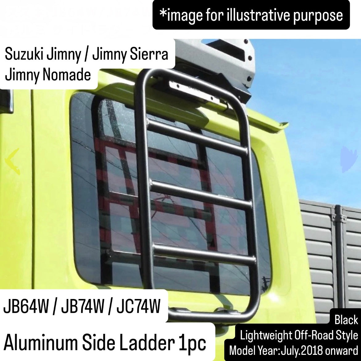JB64W/JB74W/JC74W Aluminum Side Ladder for Suzuki Jimny / Jimny Sierra / Jimny Nomade (Lightweight Off-Road Style / Black / Model Year:July.2018 onward)