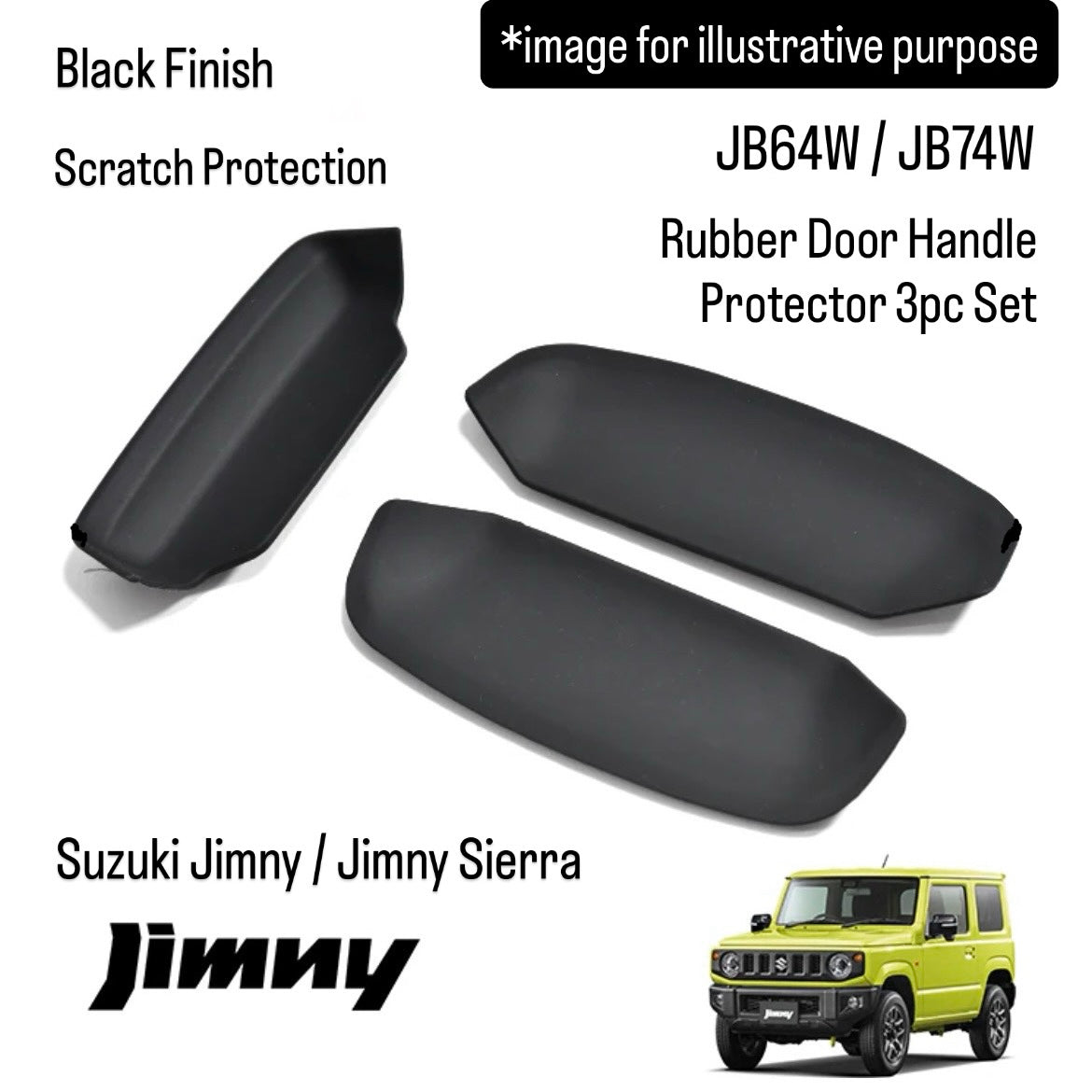 JB64W/JB74W Rubber Door Handle Protector 3pc Set for Suzuki Jimny / Jimny Sierra (Black Finish, Scratch Protection)