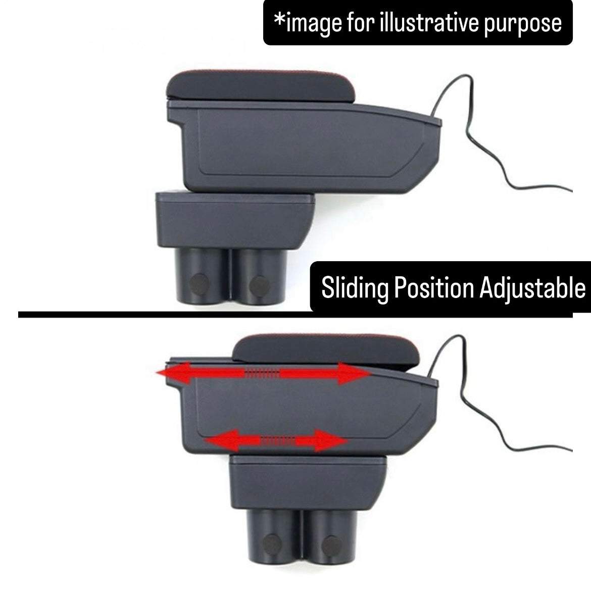 JB64W Armrest Center Console Box for Suzuki Jimny (USB Type-A / Cigarette Lighter Socket / Red Stitching / Model Year:July.2018 onward)