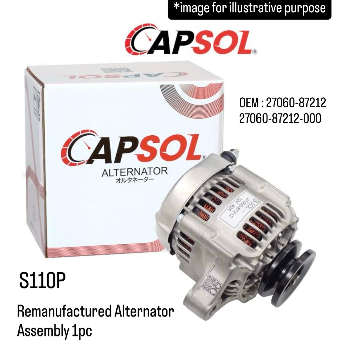 S110P Remanufactured Alternator Assembly (CAPSOL) for Daihatsu Hijet (OEM:27060-87212/27060-87212-000)