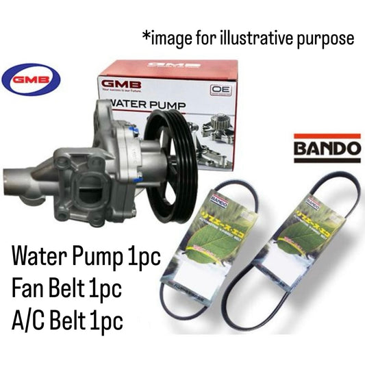 HA25S Water Pump & 2 Drive Belts Set (GMB/BANDO) for Suzuki Alto (OEM:17400-58819/17521-65H10/49181-70A13)