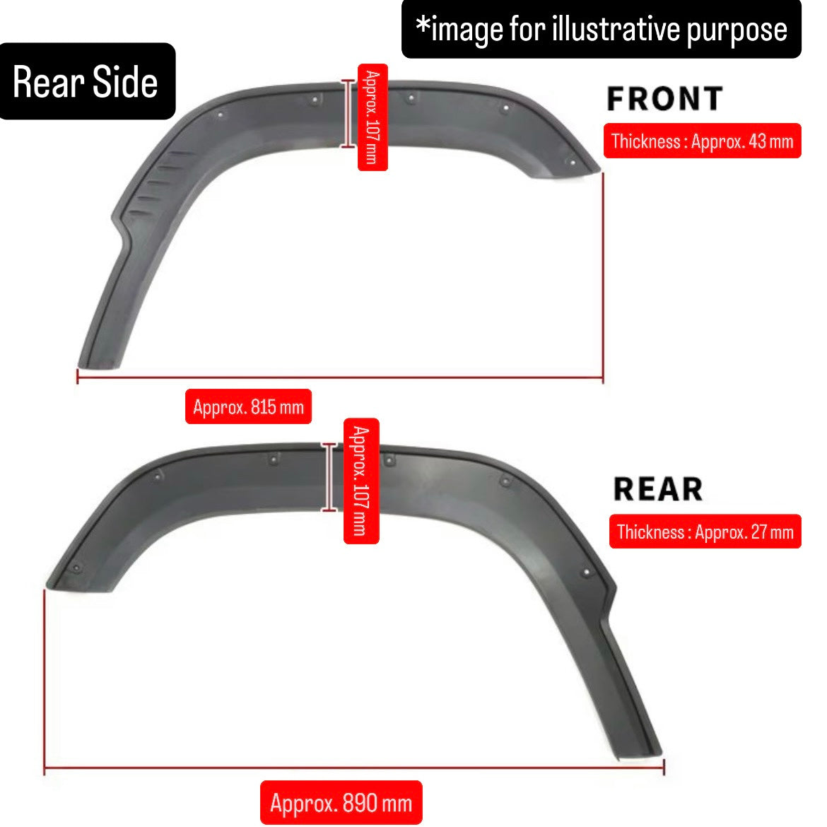 JB64W ABS Over Fender Flare 4pc Set for Suzuki Jimny (Matte Black / Dummy Bolts / Compatible with all model years of the JB64 series)