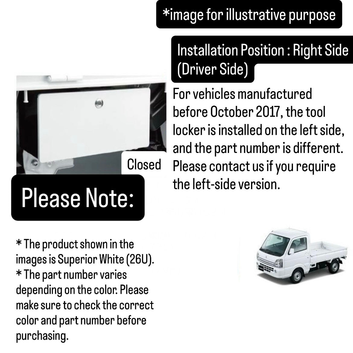 DA16T Genuine Suzuki Tool Box Driver Side for Carry (Bluish Black Pearl 3, Steel) (OEM:9912F-82M00-ZJ3)